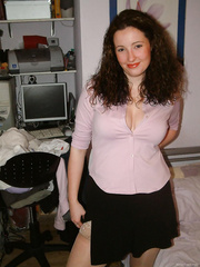 Hot and busty brunette flashing in lingerie