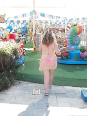 Sexy wife wearing little clothing outdoors