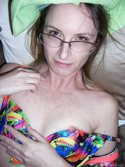 Cum on Wife's Small Tits and All Over Her Glasses