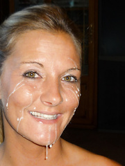 Blonde mom sucking, taking cum shot facial and rimming