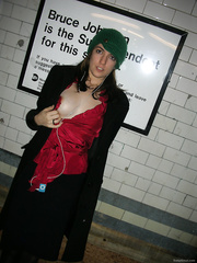 sexy girl flashing in the train station