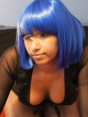 Sexy Girlfriend wearing a blue wig