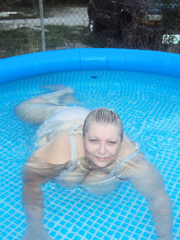 in the pool in white undies