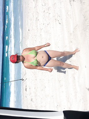 Ann painted on bikini in public at beach see through top
