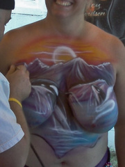 Big Beautiful Woman large painted melons in nature's garb from a biker rally