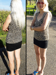 Showing off slit in public,strapon even gaping wide open