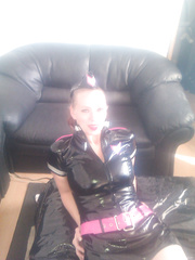 Linette having pleasure in PVC