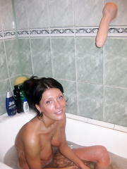 Moist wifey masturbating with large sex toy