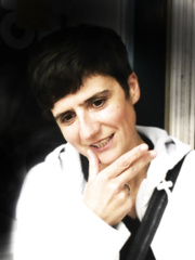 Brunette Hair shows cookie and give a oral-service