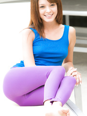 Brunette Hair hotty Taylor Ashley flashes petite bra buddies & taut legal age teenager a-hole by the pool