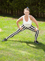 Older mamma Marlyn removes unflattering spandex panties to finger in the kitchen