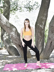 Solo hotty Harley Jade showing off hot barefeet whilst doing outdoor yoga