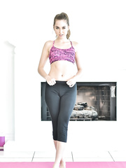 Immodest Riley Reid can't keep her yoga panties on and undresses in nature's garb on her yoga mat