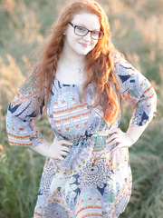 Hawt redhead big beautiful woman Kaycee looses her massive pointer sisters and receives on her knees in a field
