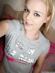 Cute blond hotty Bri Skies takes selfies during the time that that babe exposes her sexually excited body