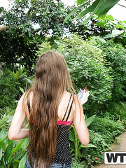 Dilettante gal lays back on her ottoman after sex in stockings and garters