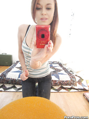 Brunette Hair wench with large pantoons undressing and making hawt images