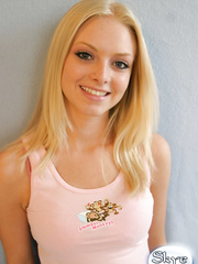 Hawt blond dilettante Skye Model flaunts her taut legal age teenager body in cotton undies