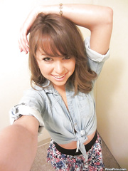 Dressed legal age teenager Riley Reid does some hawt self shots whilst in a throne-room