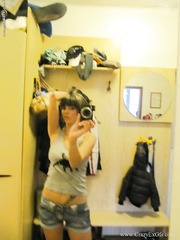 Enchanting girlfriend Mellie receives some stripped self shots in the mirror