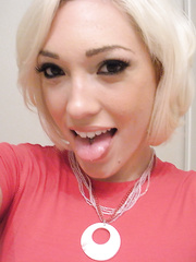 Platinum blond ex-gf Lily Labeau snaps off bare selfies in washroom mirror