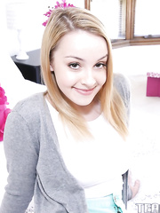 Gorgeous blond chick Alexia has large mambos and a priceless bald bawdy cleft