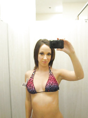 Bad beauty Jada Stevens taking selfies in mirror as that babe peels off her bikini