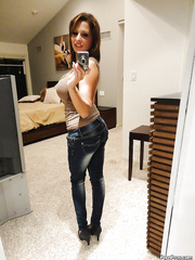 Large boobed ex-girlfriend Alison Star taking exposed selfies in mirror