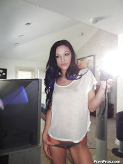 Pretty dark brown legal age teenager Morgan Brooke shows her a-hole whilst this babe does self shots