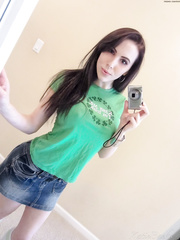 Breasty non-professional Katie Banks takes a closeup selfie of her worthy large melons