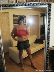 Obese girlfriend Lola Stone stripping and showing off her giant jugs