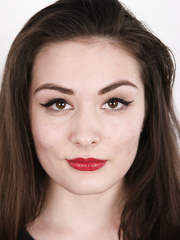 Dark Brown model Eva peels darksome pants and brassiere for a photo try-out