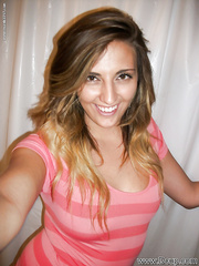 Lascivious hottie Brooke B.ding-dong takes pictures of her biggest natural bra buddies and cum-hole