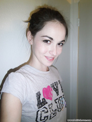 Hawt coed Emily Grey takes a selfie of her diminutive mambos and exposed hairless love tunnel
