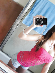 Ex-girlfriend Jenna Rose taking self shots in mirror whilst removing raiment