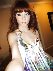 Skinny redhead ex-gf Zoe Voss snaps self shots of herself getting in nature's garb