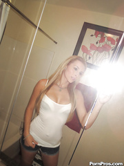Marvelous blond wench Nikki can't live without self discharged undressing