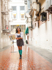 India non-professional Carla White unveils her large natural pointer sisters in an alley by the mall