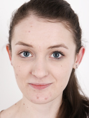 Juvenile non-professional Eliska sheds clothes to display diminutive scoops with teats closeup