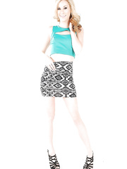 Smiley golden-haired hottie with slim curves and miniature marangos getting rid of her raiment