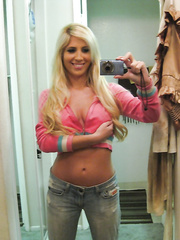 Hawt blond ex-gf Tasha Reign taking selfies in mirror during the time that undressing