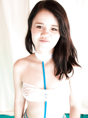 Undressed foot sexy legal age teenager Yhivi toying gazoo with sextoy & showing anal gape closeup