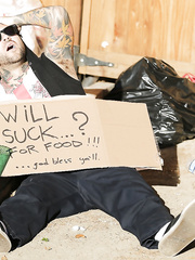 Tattooed cosplay bitch Joanna Cutie acquires a large anal gape outdoors from hobo