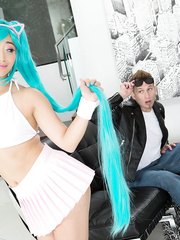 Oriental hotty Ayumu Kase seduces a white guy in her cosplay outfit