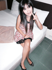 Breasty Thai beauty Beer gives up her hairless wet crack to a sex tourist in hotel room