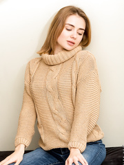 Juvenile redhead Alice Shea removes jeans and sweater to model in the in nature's garb