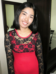 Oriental legal age teenager with tiny pantoons acquires a load of cum on her bristly twat