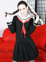 Miniature diminutive titted Amai Liu in socks on her knees engulfing Sean Michaels'ding-dong BBC