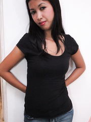 Cute brunette hair Girl shaves her wet crack & gives a cook jerking with miniature love melons bared