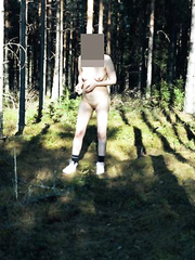 Mature wife public sex outdoors in the woods naked